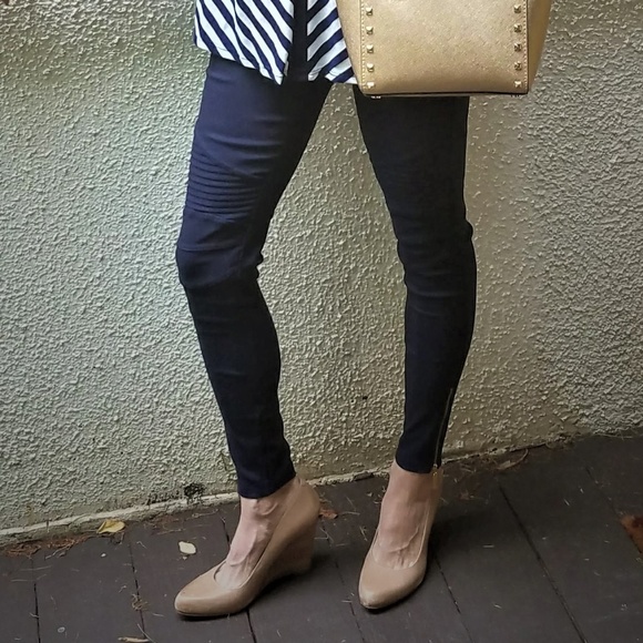 Pants - Super Flattering Navy Ankle Zip Moto Leggings